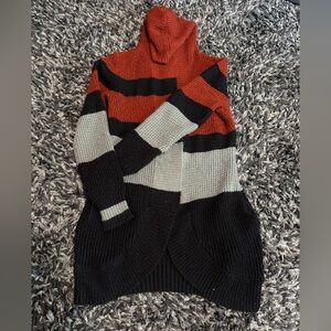 No Boundaries Colorblock Hooded Cardigan in Rustic Red, Gray, and Black